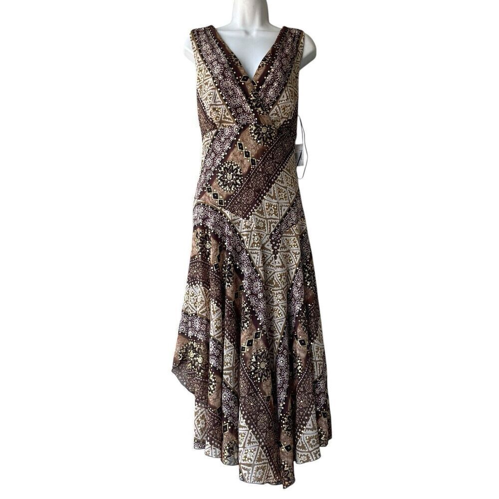 NEW Rabbit Designs Dress Size 16 Brown Geometric Print Sleeveless Retail: $79